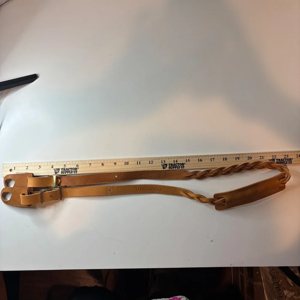Vintage Longaberger Leather Basket Purse Backpack Strap Braided Tan Adjustable